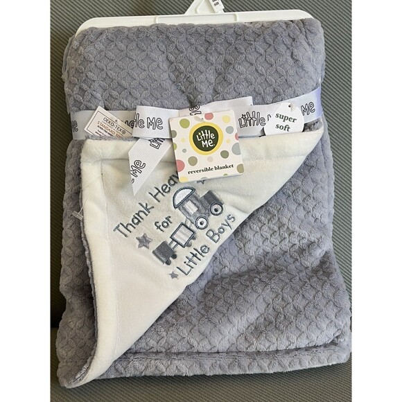 Little Me Thank Heaven For Little Boys Blue Reversible Baby Blanket Embroidered - Picture 1 of 7